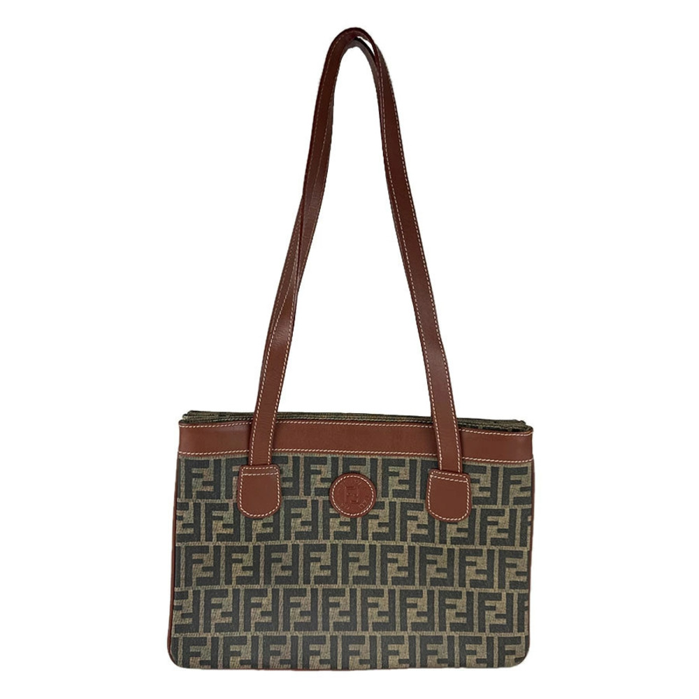 Fendi Zucca Shoulder Bag Canvas Leather Brown